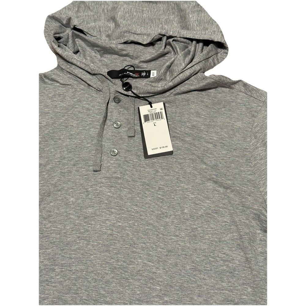 RLX Ralph Lauren Golf Henley L Hoodie‎ Grey Wicking Lightweight Pima  $198 NWT